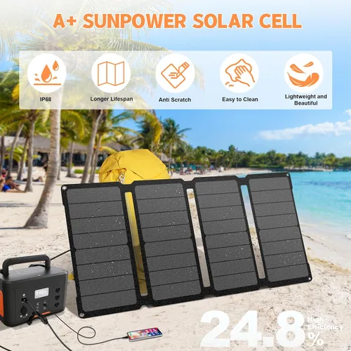 Miniatura 7 de SOKIOVOLA [Actualizado] Paneles solares plegables 50W Cargador de panel solar portátil 3 puertos de salida (USB-A USB-C DC) Panel solar plegable