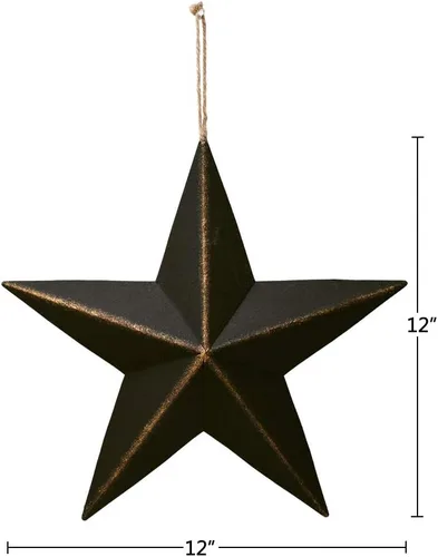 Miniatura 5 de Decoración de pared de metal de granero con estrellas patrióticas en 3D, decoración americana del 4 de julio (negro)