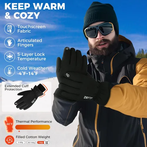 Miniatura 2 de ZENUTA Waterproof Winter Gloves Men, Windproof Snow Ski Gloves, Breathable Warm Thermal Gloves for Women, 5-Finger Touchscreen Gloves for Driving