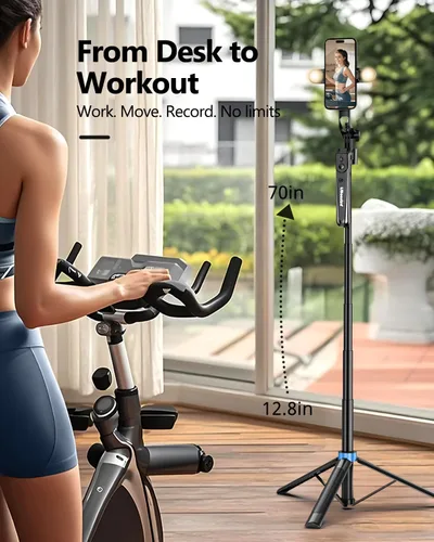 Miniatura 6 de UBeesize Trípode de seguimiento facial automático de 70 pulgadas, rotación de 360° con soporte, trípode para teléfono con luz de relleno, palo