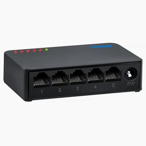 Interruptor de red Gigabit de 5 puertos, interruptor portátil | Plug & Play | Carcasa sin ventilador, negro, para el hogar, oficina, interruptores