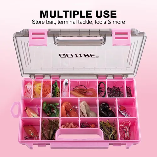 Miniatura 4 de Goture Organizador de caja de aparejos de pesca, caja organizadora de pesca transparente con regla de medición, divisores ajustables, pestillos C