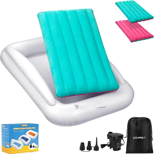 Miniatura 7 de USHMA Cama de viaje inflable para niños pequeños, cama portátil para niños Colchón de aire para niños con laterales Colchón hinchable reversible
