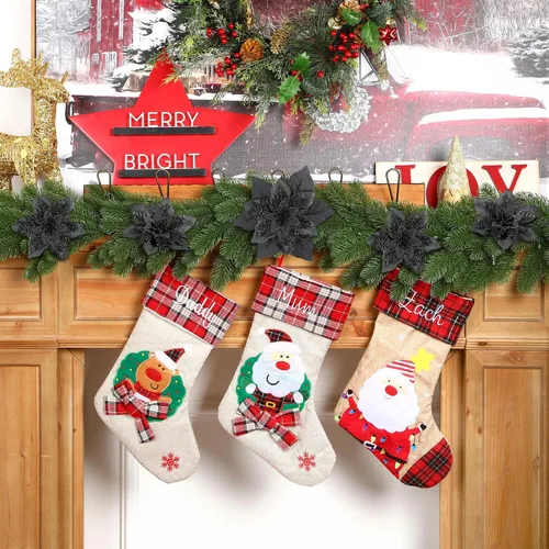 Miniatura 5 de Alupssuc 24 PCS Flores de Pascua Navideñas Negras Artificiales con Purpurina, Decoraciones Navideñas para Árbol, Corona, Chimenea, Flores de Pascua