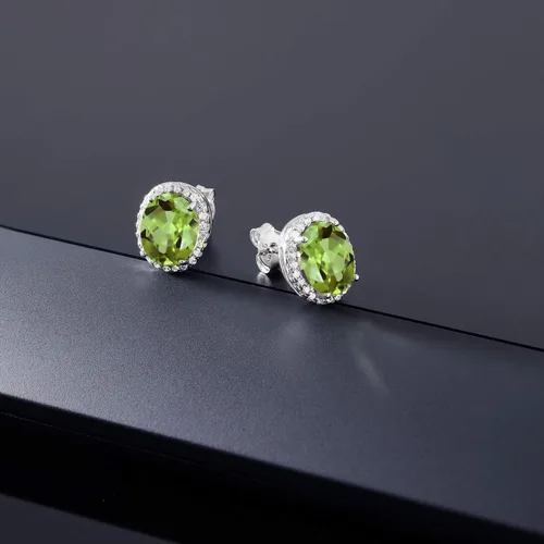Miniatura 6 de Gem Stone King 3-5 Cttw Gemstone Birthstone Halo Earrings For Women 9X7MM Oval Cut 925 Sterling Silver Fine Jewelry Gifts for Her Mom Women Wife