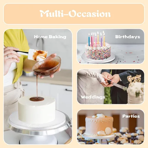 Miniatura 7 de Tambores para Pasteles de 8 Pulgadas con Decoración Superior de Banner para Pastel - Base para Pastel Redonda Blanca (Paquete de 3) Bases