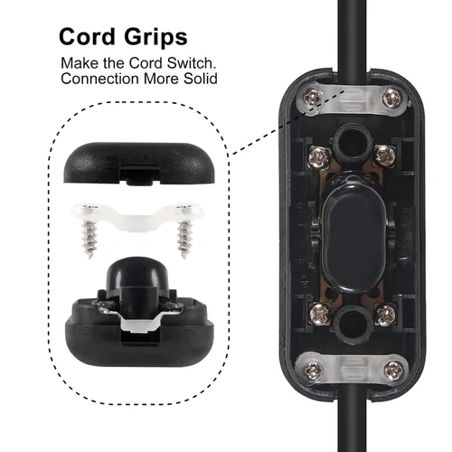 Miniatura 4 de 2 interruptores de cable en línea, AC120V 10A, 250V 6A, interruptor de control de lámpara de encendido y apagado para dormitorio, lámpara de mesa