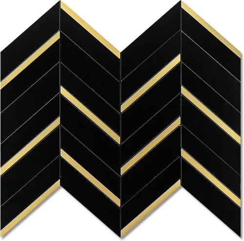 10 hojas de azulejos de espiga para despegar y pegar, mármol negro mezclado con metal dorado, PVC autoadhesivo para salpicaderos de cocina y baño