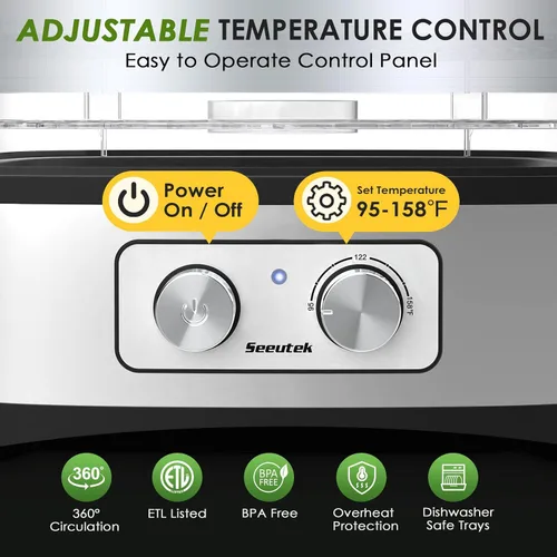 Miniatura 2 de Seeutek - Deshidratadora de alimentos, 5 bandejas libres de BPA, máquina deshidratadora de alimentos con control de temperatura ajustable para carne