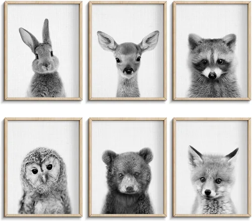 Miniatura 8 de EPHANY Pósteres y Impresiones de Animales de Safari para Bebés, Pintura sobre Lienzo para Guardería, Arte de Pared con Elefante, Tigre, Ciervo, Oso