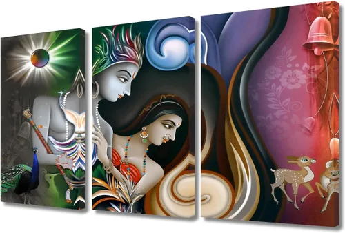 Miniatura 41 de Pintura india hindú Dios Señor Krishna imágenes sobre lienzo, arte de pared de 3 piezas, arte de pared moderno, decoración del hogar para sala