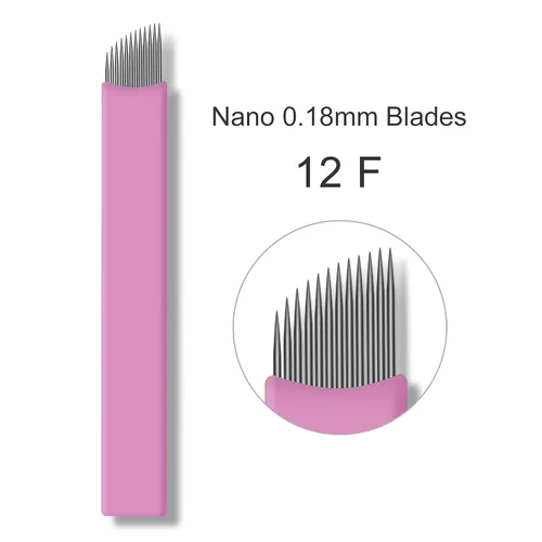 Miniatura 2 de 50pcs rosa desechable microblading artista Blade #12 Nano Microblades 0.007 in Microblading cejas suministros agujas tamaño disponible 12F 14F 18U