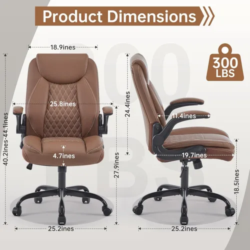 Miniatura 3 de YFO Silla ergonómica de cuero para oficina en casa, silla de oficina ejecutiva giratoria con soporte trasero con ruedas y reposabrazos abatibles