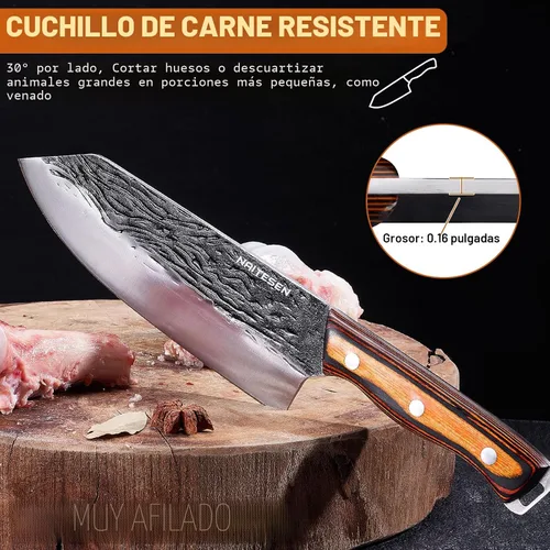 Miniatura 2 de Naitesen 4 piezas de cuchillo de carnicero forjado a mano y cuchillo de cocina 2 en 1, juego de cuchillo de chef serbio resistente para carne