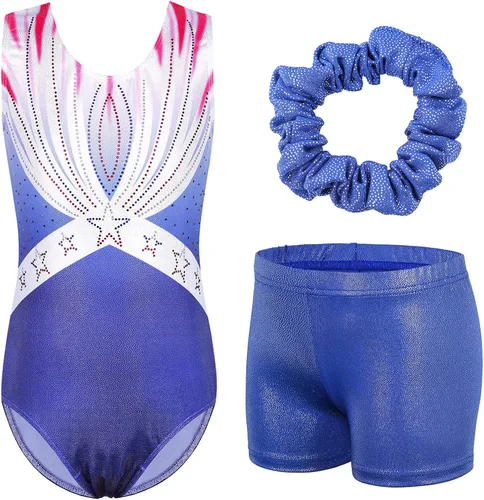 Miniatura 5 de BAOHULU Leotardos de gimnasia para niñas con purpurina y pantalones cortos a juego