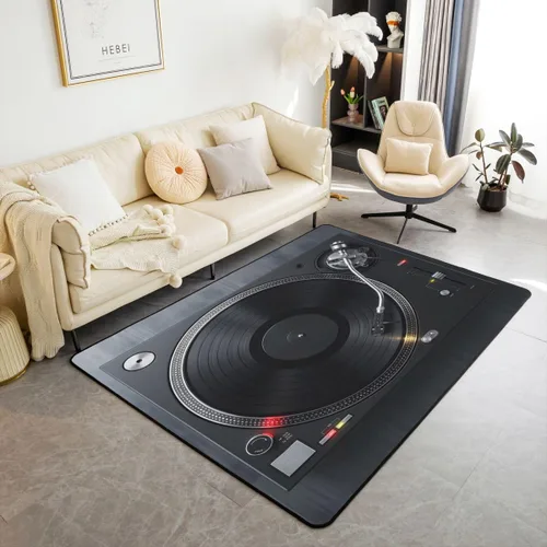 Alfombra decorativa de grabación vintage, fonógrafo, temática musical, alfombra para sala de estar, instrumentos musicales, Popstar Party interior,