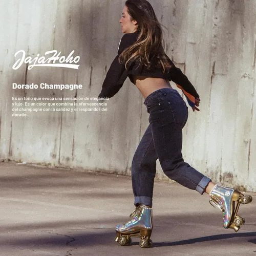 Miniatura 2 de JajaHoho Patines de ruedas para mujer, patines de cuero PU holográficos de alta calidad, patines de cuatro ruedas brillantes de doble fila