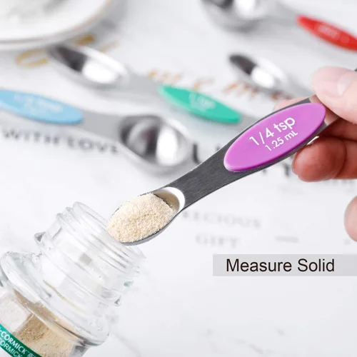 Miniatura 8 de Juego de cucharas medidoras magnéticas de acero inoxidable apilables de doble cara, cucharaditas y cucharadas para medir ingredientes secos y Color 6