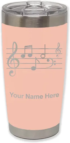 Miniatura 9 de LaserGram Vaso aislado al vacío de 20 onzas, personal de música, grabado personalizado incluido (negro)