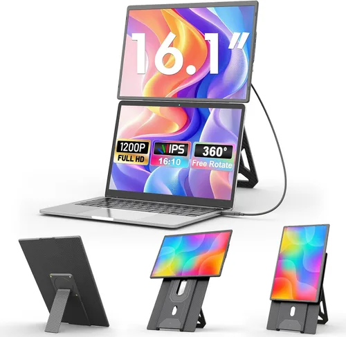 Miniatura 11 de domyfan Extensor de pantalla para laptop de 15.6 pulgadas, triple monitor portátil con pantalla IPS FHD 1080P ultrafina para laptop de 13-17