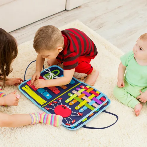 Miniatura 9 de Libro Ocupado para Niños Pequeños - Tablero Ocupado Montessori con Actividades Sensoriales para Aprender Habilidades Motoras Finas, Juguetes de Azul