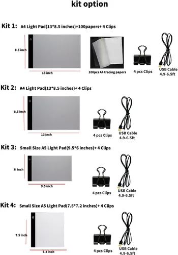 Miniatura 5 de Pequeña caja de luz LED portátil ultrafina A5 para trazado, tablero de almohadilla de trazador regulable, brillo ajustable para artistas, dibujo