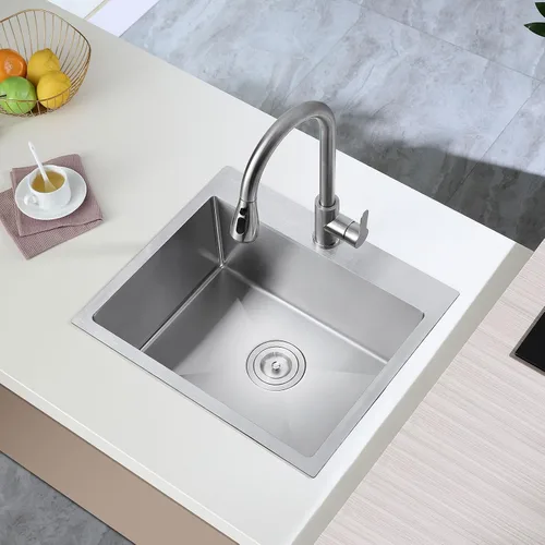 Miniatura 3 de Fregadero de cocina de 20 pulgadas cepillado de acero inoxidable 304 para fregadero de cocina con rejilla, montaje en la parte superior, 20 pulgadas