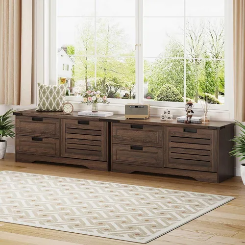 Miniatura 8 de FATORRI Banco con almacenamiento para zapatos para entrada, bancos de madera con puerta abatible y cajones, gabinete organizador de zapatos