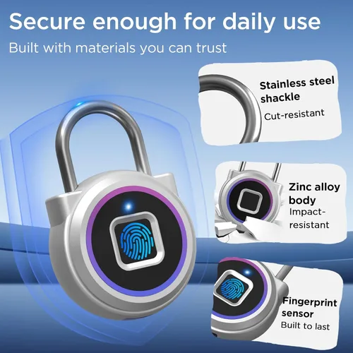 Miniatura 5 de Candado de huellas dactilares, casillero de gimnasio con aplicación Bluetooth para reloj iOS, candado biométrico inteligente sin llave, impermeable