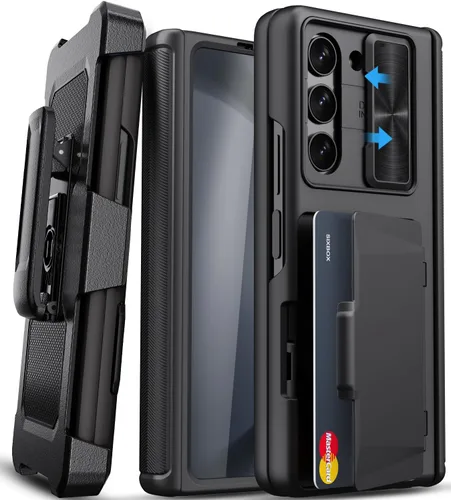 Miniatura 14 de Funda para Samsung Galaxy Z Fold 5 con tarjetero y cubierta para cámara deslizante, protector de pantalla integrado y protección de bisagra, funda