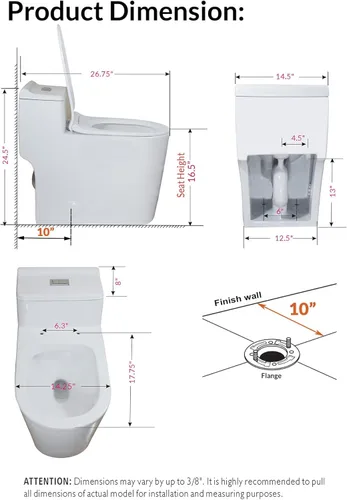 Miniatura 5 de WinZo WZ5080S - Inodoro de una pieza de doble descarga con altura cómoda alargada de 10 pulgadas, color blanco BLANCO BRILLO