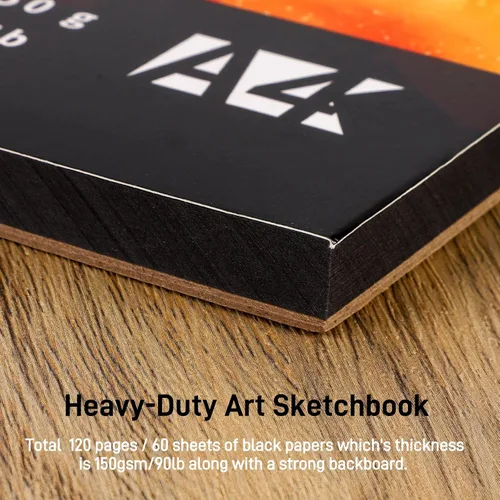 Miniatura 3 de FEITAKE Cuaderno de bocetos de papel negro, 120 páginas (60 hojas) en tamaños A4/150 GSM (90 libras) cuaderno de dibujo artístico pesado
