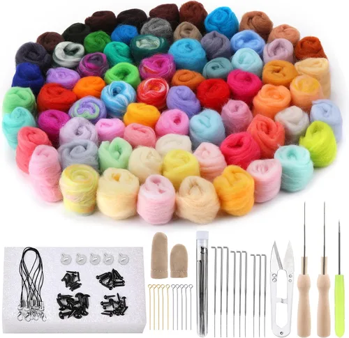 Miniatura 10 de IMZAY Kit de fieltro de aguja, kit de iniciación de fieltro de aguja con exquisita bolsa de almacenamiento verde, juego de 18 colores de lana, kit
