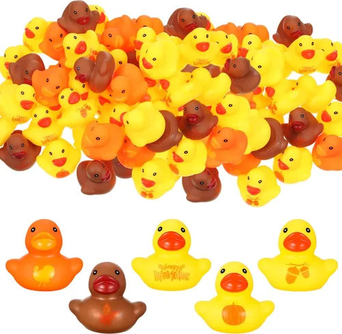 Deekin 100 piezas de pato de goma de Acción de Gracias a granel de 1.57 pulgadas pequeño pato de goma para ducha mini pavos para fiesta de otoño