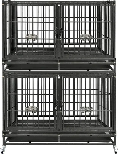 Miniatura 22 de Homey Pet Jaula para Perros Apilable de Servicio Pesado de 37 pulgadas, Jaula Kennel Indestructible a Prueba de Escape para Perros con Ruedas