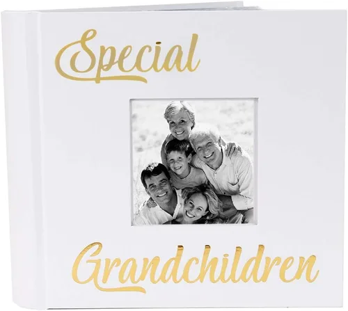 Happy Homewares Álbum de fotos moderno de nietos blancos con texto dorado con capacidad para 80 fotos de 4 x 6 pulgadas