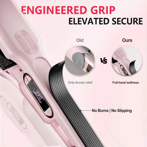 Miniatura 4 de Plancha de cerámica con placa flotante 3D, plancha de pelo con 15 temperaturas para cabello grueso, mango ergonómico de silicona, pantalla LCD, Rosa