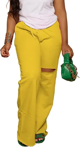 Miniatura 3 de PINSV Pantalones de pierna ancha para mujer, con cordón, holgados, casuales
