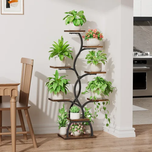 Miniatura 2 de EVAWOO Soporte para plantas de interior con luz de crecimiento, estante para plantas de 8 niveles para interiores, soporte de esquina para plantas