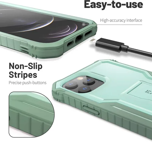 Miniatura 2 de ExoGuard Compatible con iPhone 12 Pro Max, funda de goma a prueba de golpes de cuerpo completo, protector de pantalla integrado con soporte