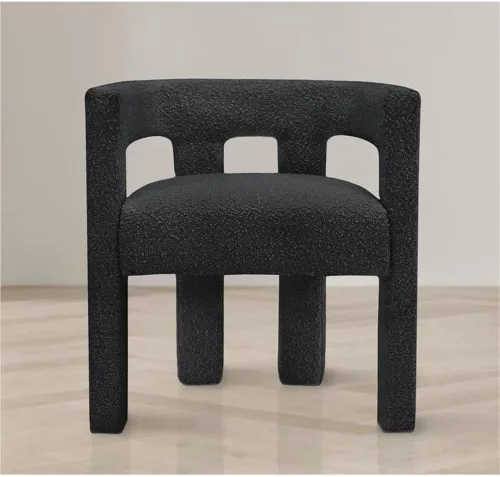 Miniatura 2 de Meridian Furniture Colección Athena Moderna Contemporánea Silla de Acento Comedor Tapizada en Tela Boucle, 25" An x 21" Pr x 27" Al, Negro