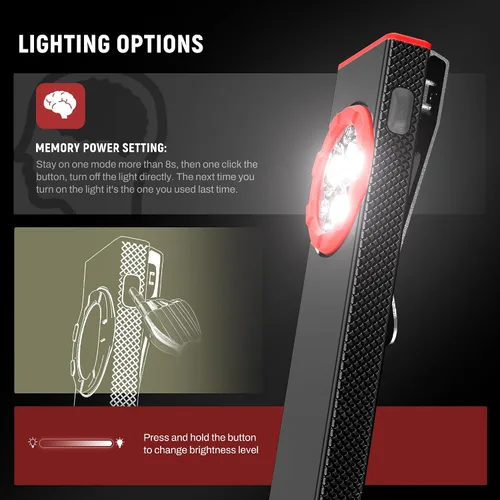 Miniatura 4 de Linterna EDC Lexall, linterna recargable de bolsillo plana de 800 lúmenes, linterna LED magnética con clip, luz de área mini regulable