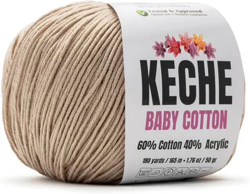 Miniatura 67 de Keche Hilo de algodón, 60% algodón, 40% hilo acrílico, hilo de algodón suave para crochet y tejer, hilo amigurumi, 1 madeja/bola, 1.76 onzas (50g)