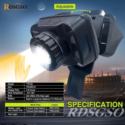 Miniatura 4 de Casco de seguridad industrial con luz RGS-8C rejillas de ventilación ajustables, transpirables, ligeros, cascos con faros delanteros para Faro