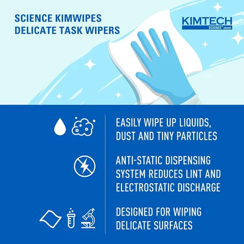Miniatura 8 de Kimtech 34256CT KIMWIPES - Limpiadores para tareas delicadas, 1 Hoja, 14 7/10 x 16 3/5, Caja con 140 (Cartón con 15 Cajas)