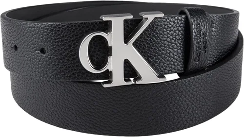 Miniatura 2 de Calvin Klein Cinturón casual con hebilla de placa para hombre con tratamiento de logotipo, NegroPlata