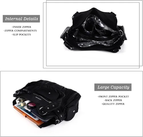 Miniatura 26 de Angel Barcelo - Bolsa de hombro amplia para mujer, diseño Hobo, cuero lavado