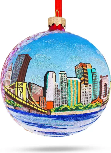Miniatura 6 de Pittsburgh, Pennsylvania, bola de cristal, adorno de Navidad de 4 pulgadas