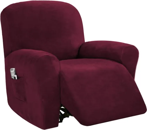 PrinceDeco Funda para silla reclinable, fundas elásticas de terciopelo para sofá reclinable, estilo de 4 piezas, fundas para sillas reclinables, con