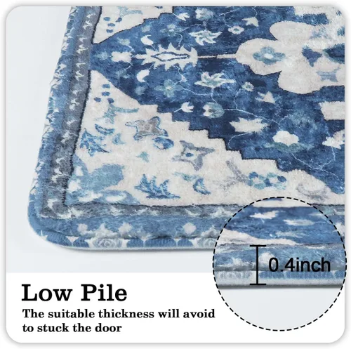 Miniatura 5 de Uphome Alfombra de baño vintage, azul, bohemio, antideslizante, oriental, suave, lavable a máquina, lindas alfombras de baño tribales florales